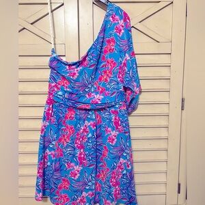 Lilly Pulitzer Niki One-Shoulder Romper Cumbulus Blue